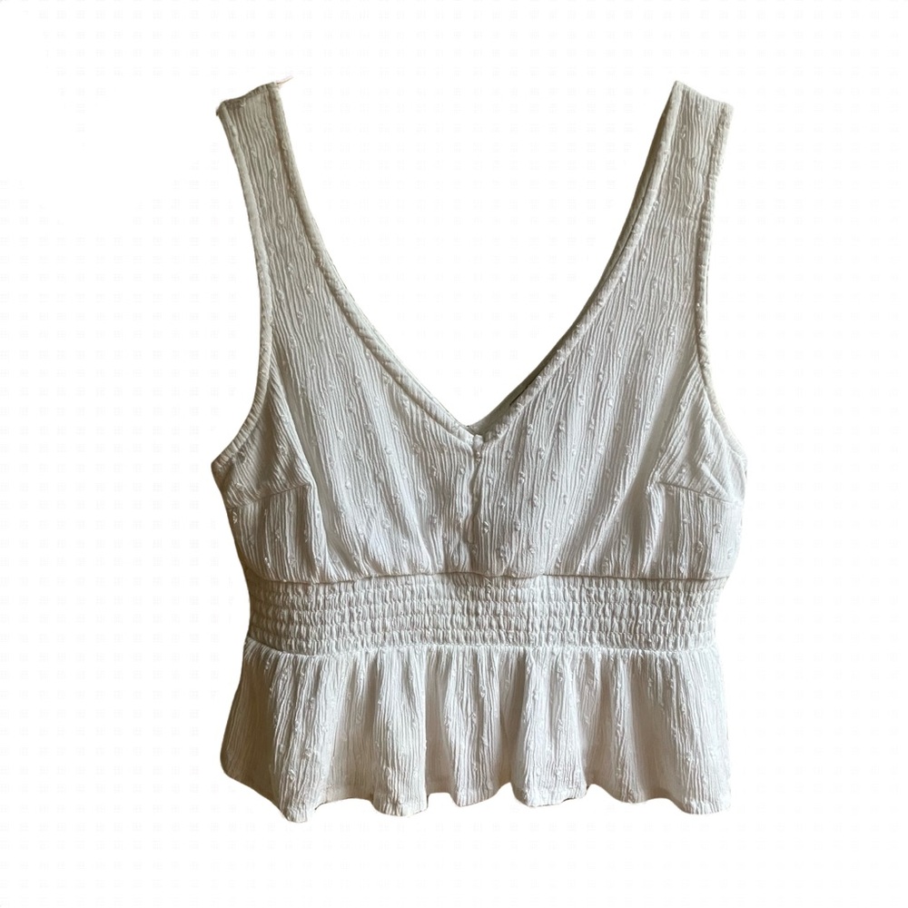 Hollister White Peplum Top Size S Textured Tiered Waist Babydoll Crop Sleeveless